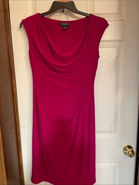 Lauren Ralph Lauren Magenta Draped Cowl Midi Dress